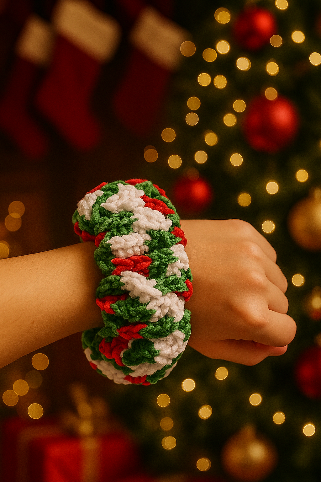 🎅 Handgehäkeltes Scrunchie im XMAS-Style – Rot ❤️ Grün 💚 Weiß 🤍 – 100 % Polyester