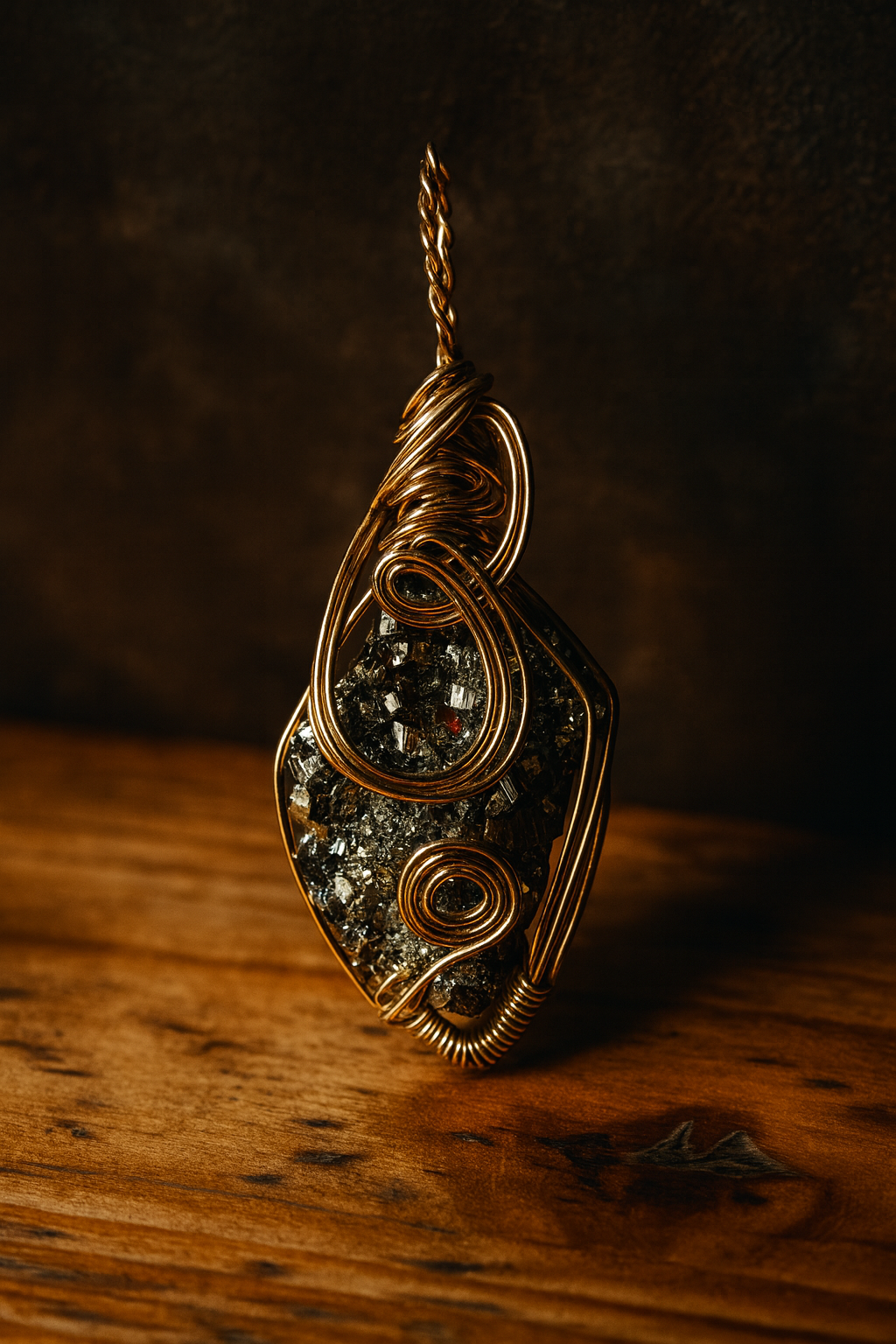 Edler Pyrit-Kettenanhänger – kunstvoll von Hand gewickelt