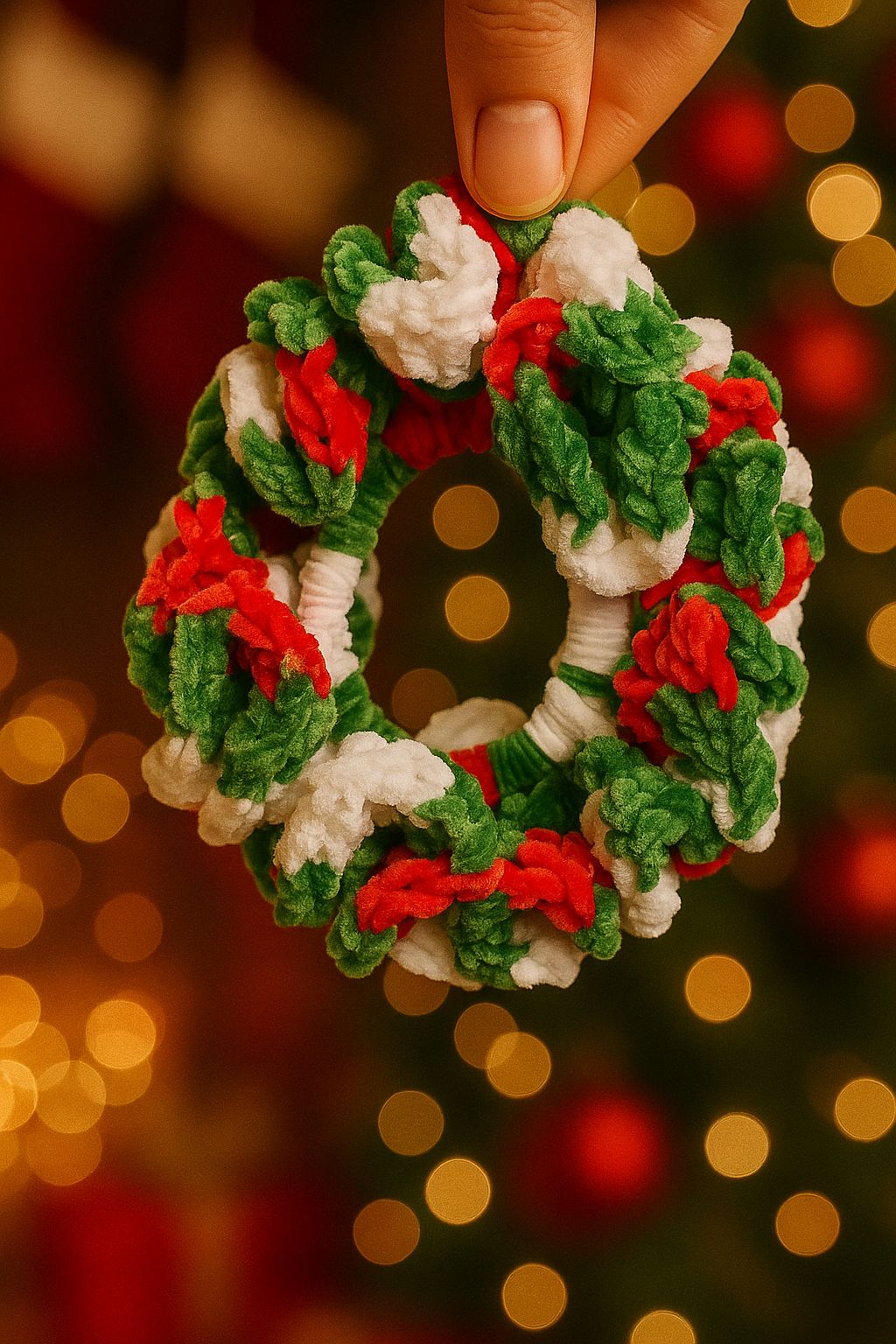 🎅 Handgehäkeltes Scrunchie im XMAS-Style – Rot ❤️ Grün 💚 Weiß 🤍 – 100 % Polyester