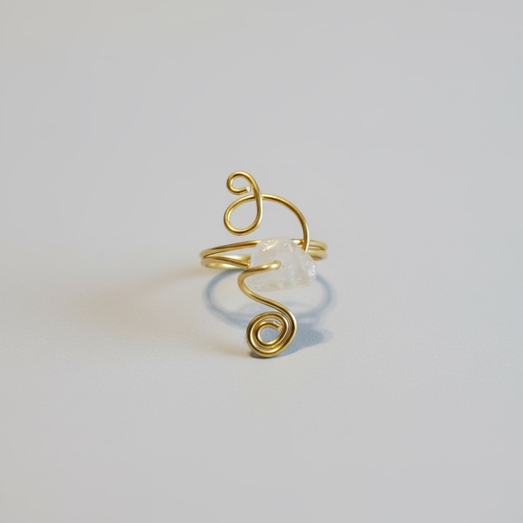 Drahtgewickelter Ring Mit Quarzstein Schmuckstück Aus Edelstahl Handgefertigt Moderner Minimalist Stil