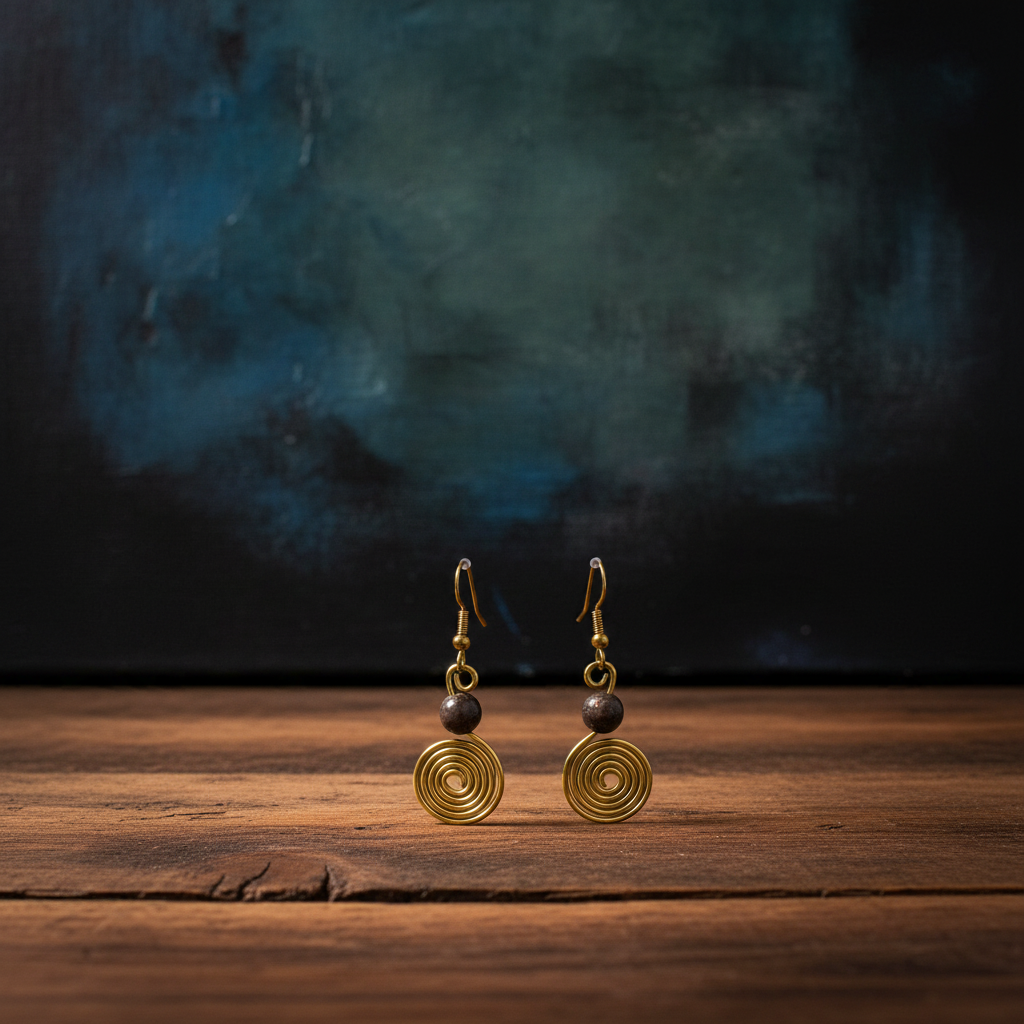 Handgefertigte Spiral-Ohrringe mit Steinperle