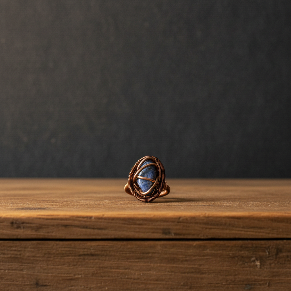 Sodalith-Ring „Stimme der Nacht“ – Handgefertigter Kupferring