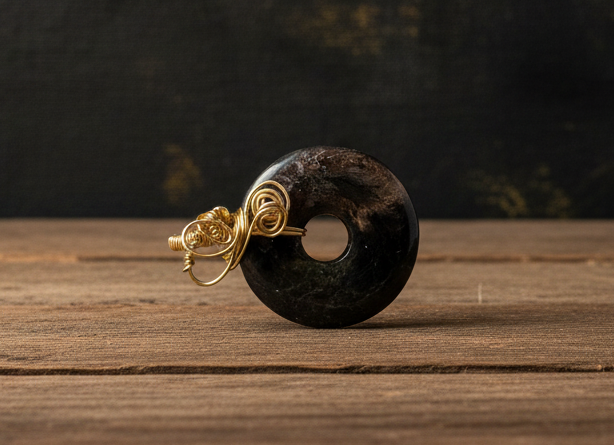 Handgefertigter Obsidian Donut Kettenanhänger